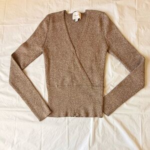 Pink Rose Brown Ribbed Wrap Blouse